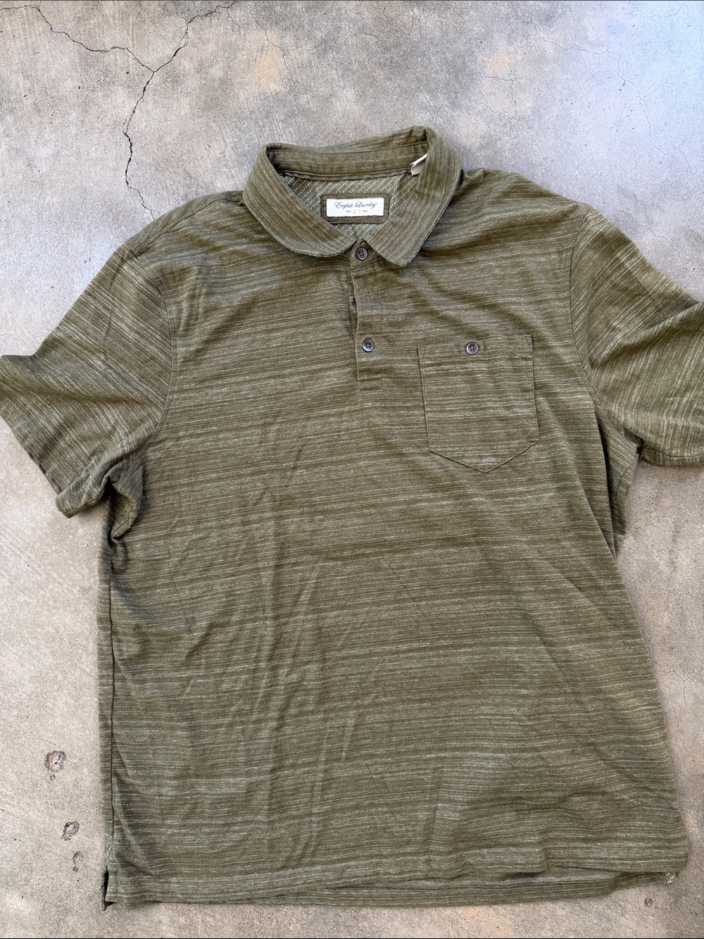 English Laundry Olive Green Striped Polo with Chest Pocket